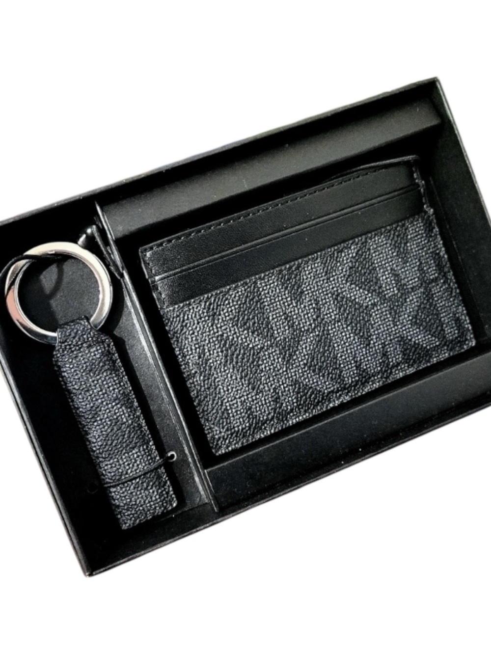 Michael Kors NWT - Designer Black Monogram Card Holder & Key Ring Set